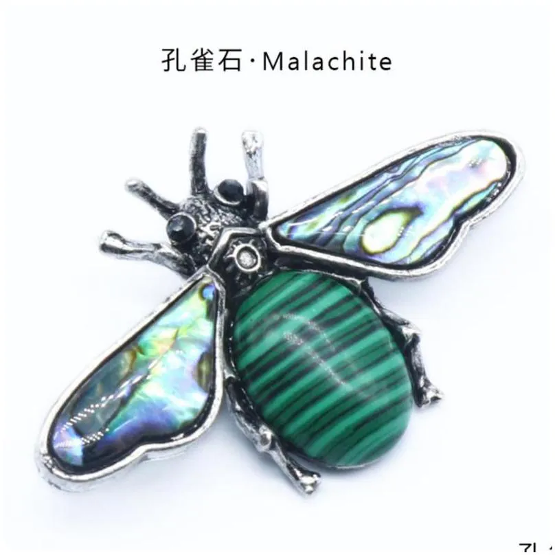 Pendant Necklaces Pendant Necklaces Sier Plated Honeybee Many Colors Quartz Stone And Abalone Shell Ethnic Style Insect Jewelrypendant Dhslj