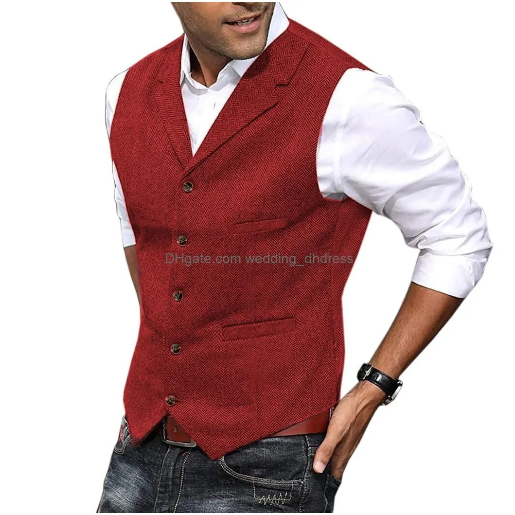 rustic groom vests for wedding party brown wool herringbone tweed party attire slim fit mens suit vest prom waistcoat dress