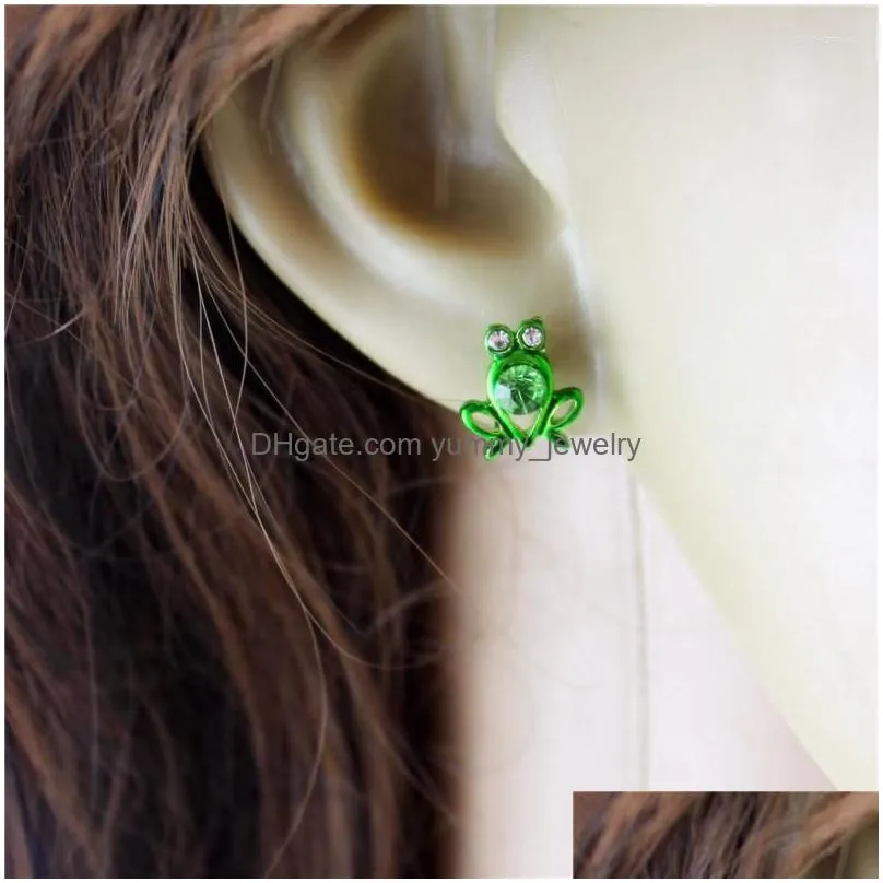 Stud Stud Earrings Cute Green Little Frog Crystal Womens Fashion Creativity Funny Zircon Jewelry Gifts Personality Accessories Drop De Dh7Cn