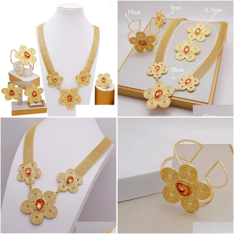 Earrings & Necklace Earrings Necklace Dubai Real Gold Zircon Jewelry Set High Quality Ladies Wedding Drop Delivery Jewelry Jewelry Set Dhgra