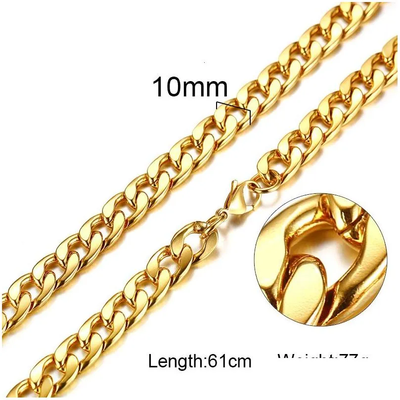 Chains Stainless Steel Solid Choker Goldplated Cuba Link Chain Necklace Fashion Male Jewelry Hip Hop Accessories6751788 Drop Delivery Dhqcg