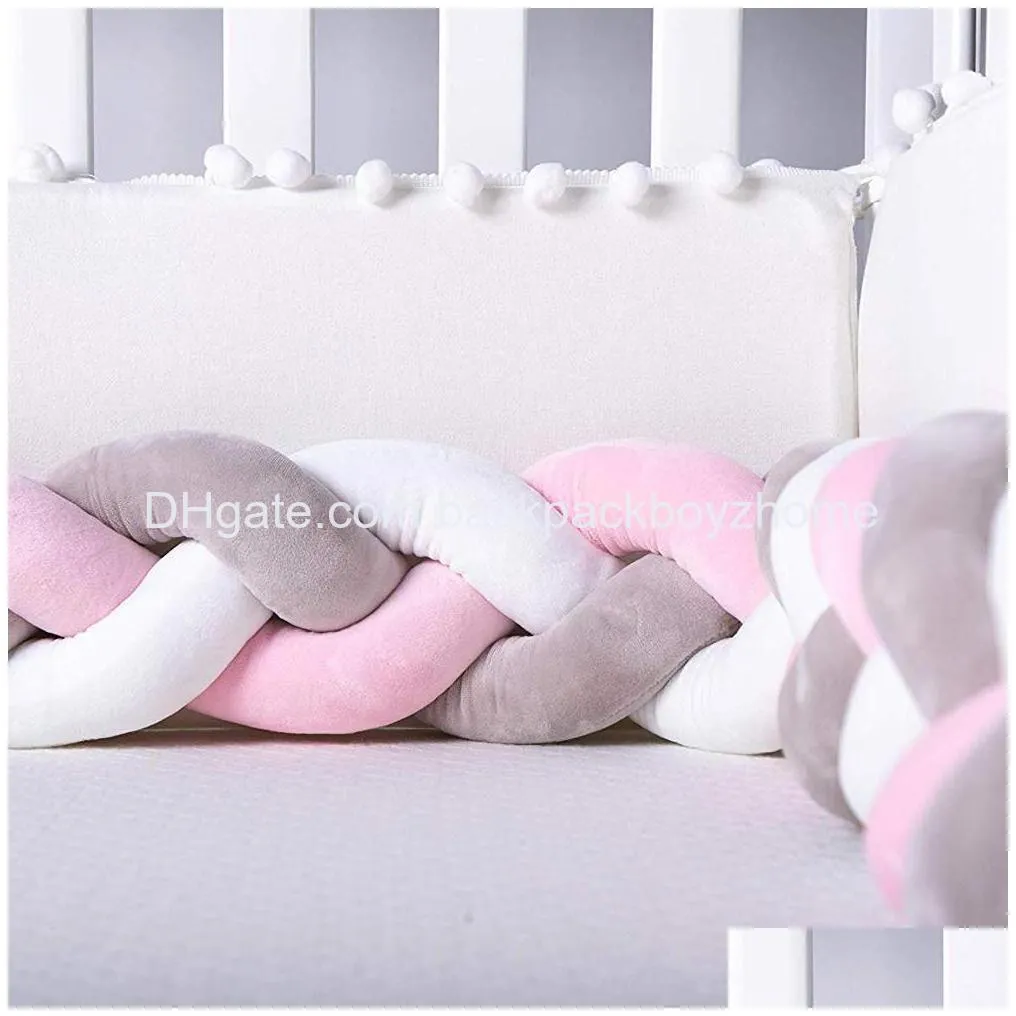 baby crib bumper knotted braided plush nursery cradle decor newborn gift pillow cushion junior bed sleep bumper 2 meters whi