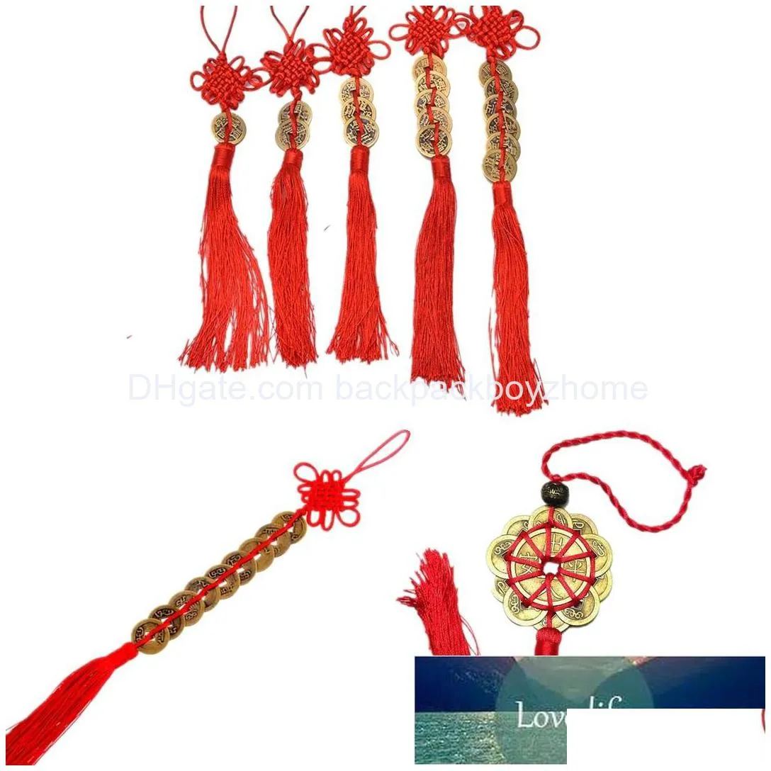 lucky charm good fortune home car decor red chinese knot feng shui set ancient i china coins prosperity protection factory price expert design style quality