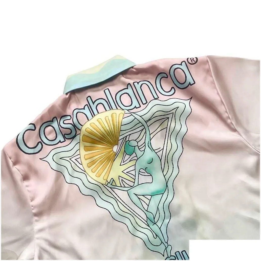 Casa Designer Fashion Clothing Shirts Tracksuits Casablanca 23ss Art Flower Orange Couple Silk Shirt Loose Casual