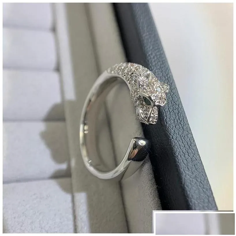Cluster Rings Cluster Rings Top C Brand Pure 925 Sterling Sier Jewelry For Women Panther Diamond Rose Gold Green Eyes Wedding Engageme Dhecg