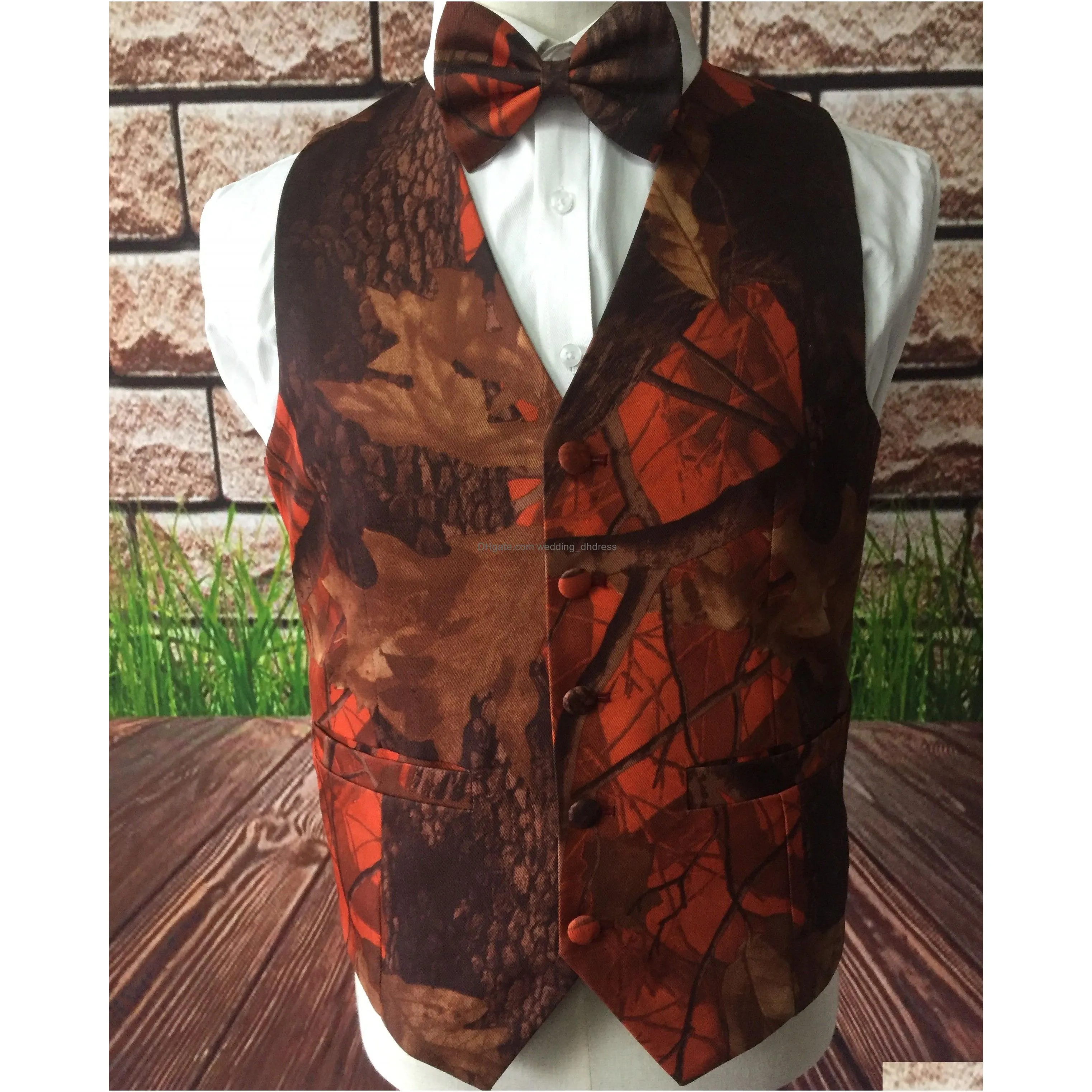 print camo groom vests for country wedding camouflage slim fit mens waistcoat dress attire 2 piece set vest and tie custom made plus size in