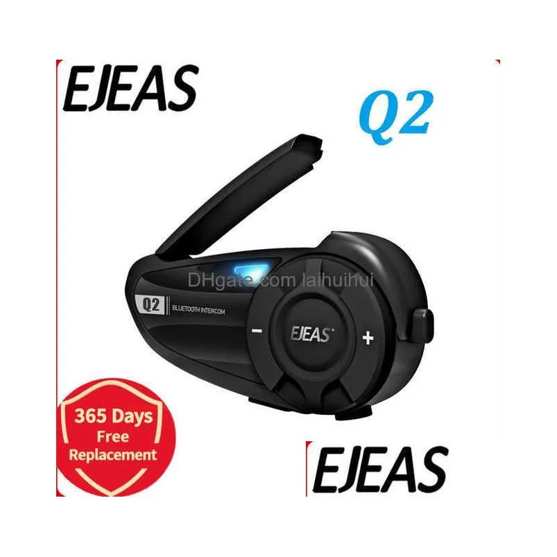 walkie talkie ejeas q2 motorcycle intercom helmet headset bluetooth 5.1 quick pair waterproof up to 2 riders wireless interphone earphone