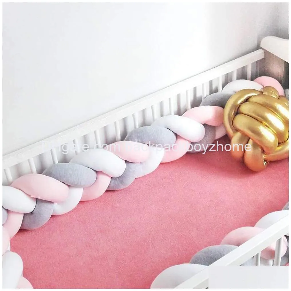 baby crib bumper knotted braided plush nursery cradle decor newborn gift pillow cushion junior bed sleep bumper 2 meters whi