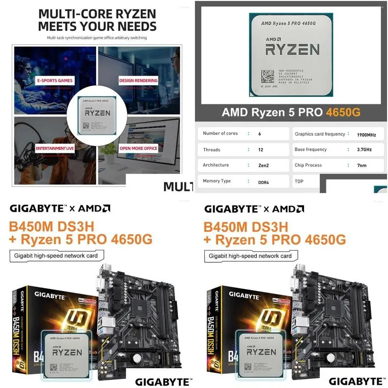 Motherboards GIGABYTE B450M DS3H V2 AMD 4650G CPU Micro-ATX B450 DDR4 2933MHz M.2 USB 3.1 128G Motherboard Kit Placa Mae