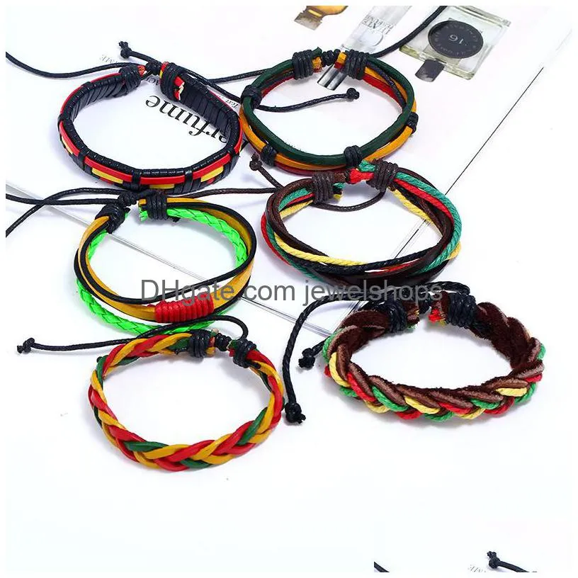 Charm Bracelets Colorf Bracelets 6Pcs/Set European Personality Charms Cowe Leather Braided Bangles Diy Mtilayer Retro Woven Wrap Jewel Dhrua