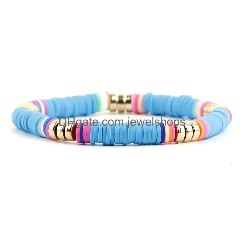 Beaded Surfer Heishi Bracelets Beaded Strands For Women Stackable Rainbow Vinyl Disc Clay Beads Stretch Elastic Layering Friendship Br Dhz6B