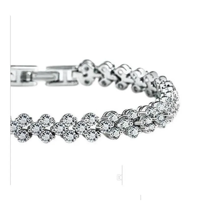 Tennis Tennis Luxury Austria Shining Crystal Bracelets Genuine 925 Sterling Sier Charms Zircon Diamond Roman Link Bracelet Jewelry D D Dh1Bp