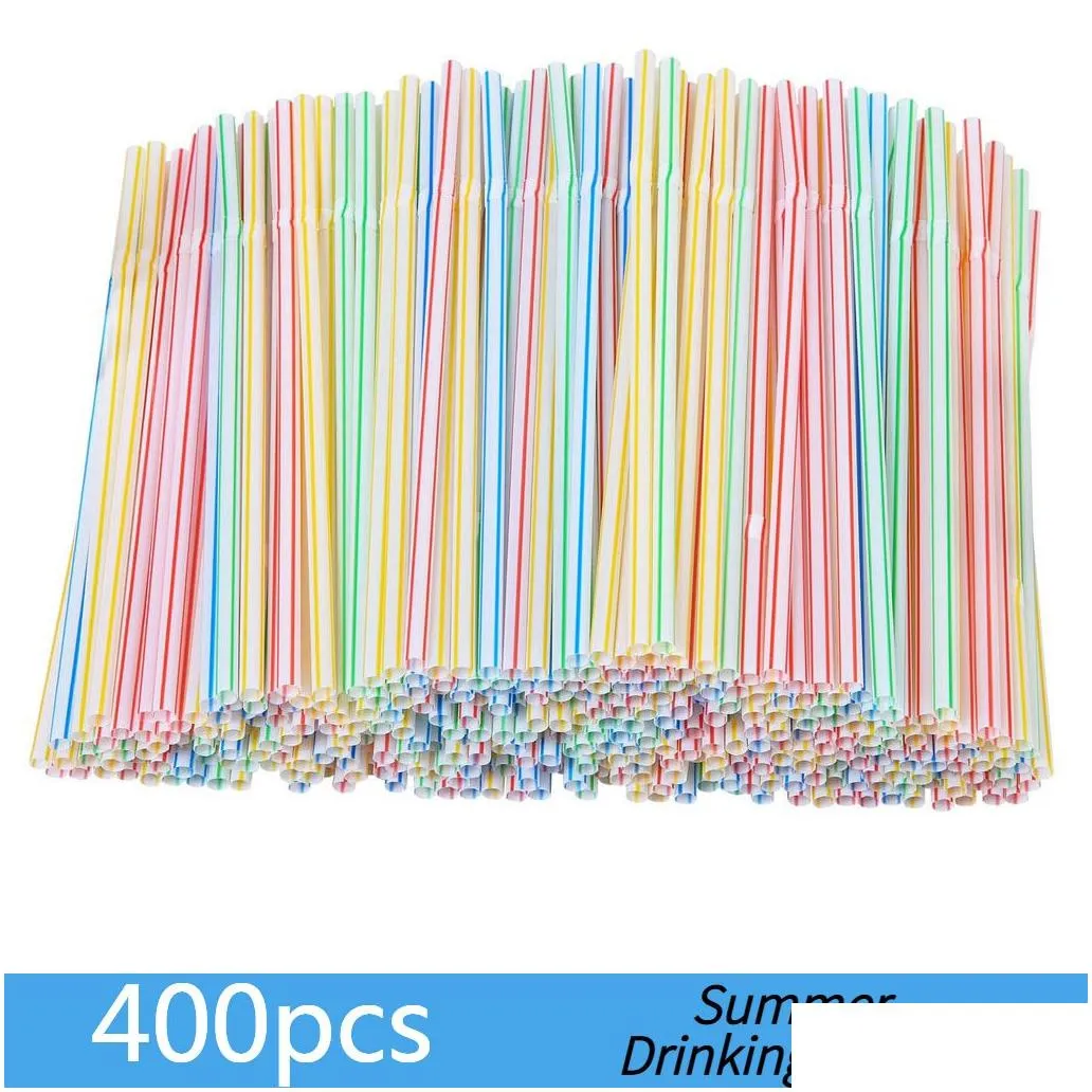 Straw For Plastic MultiColore Drinking Straws 100-600 Pcs Kitchen Party Bar Beverage Supplies Disposable Striped Elbow Rietjes