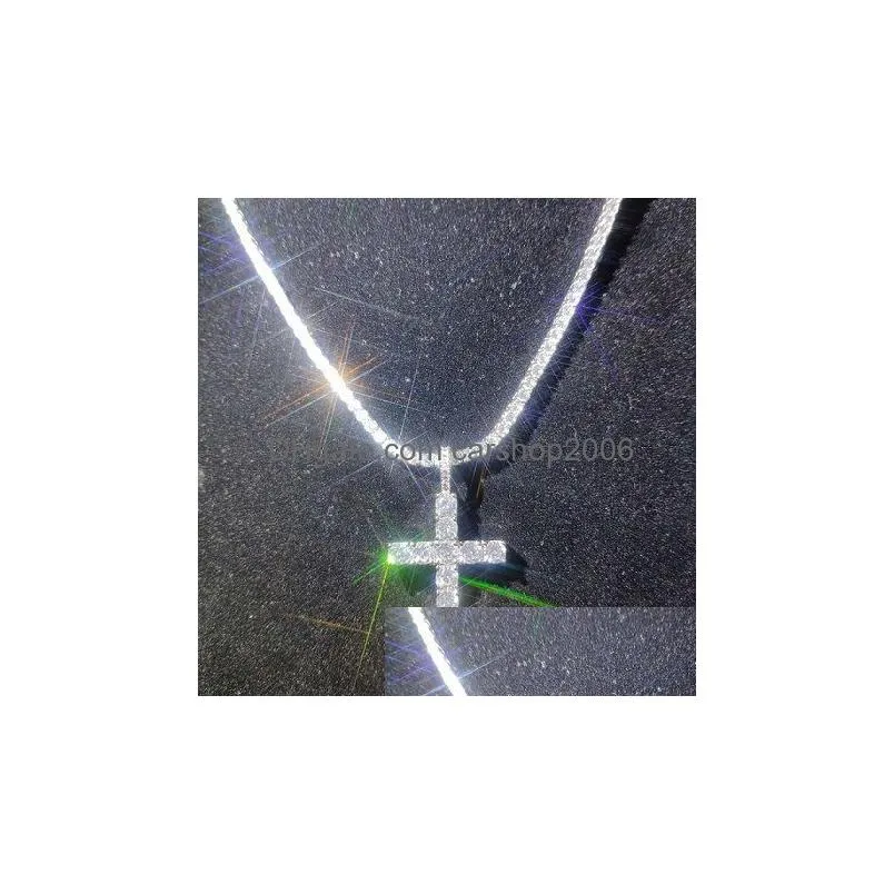 shining diamond stone cross pendants necklace jewelry platinum plated men women lover gift couple religious jewelry