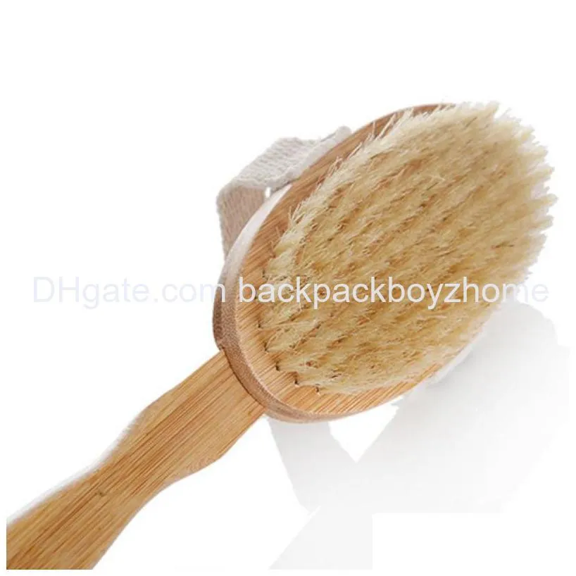 wholesalenatural bristle middle longhandled bamboo shower body bath brush round head removable shower brush