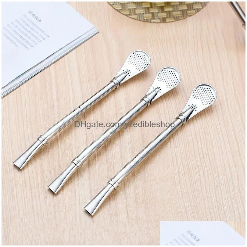 reusable metal filter drinking straws stainless steel drinking straw gourd beverage coffee tea filter spoon straw