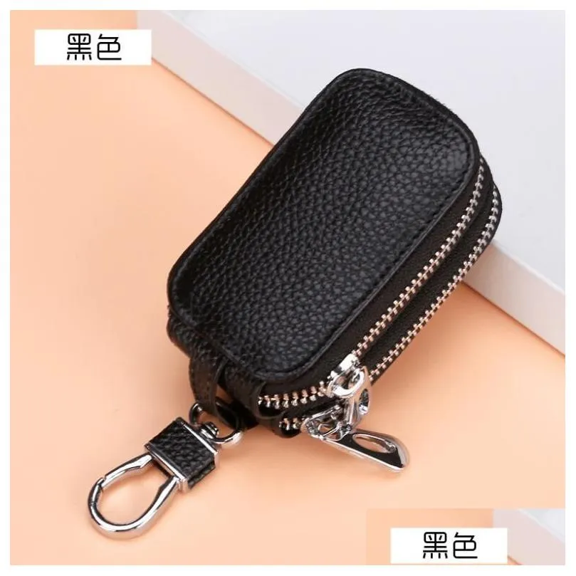 Keychains & Lanyards Keychains Lanyards Uni Designer Key Pouch Fashion Cow Leather Purse Keyrings Mini Wallets Coin Credit Card Holder Dhlkd
