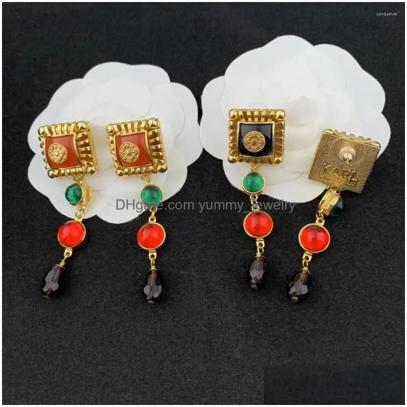 Dangle & Chandelier Dangle Earrings European And American Personality Square Hollow Hanging Color Bead Drop Delivery Jewelry Earrings Dhpnl