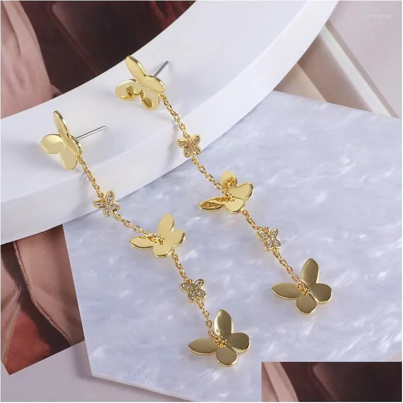 Stud Stud Earrings European And American Jewelry Wholesale Smart Beautif Butterfly Elegant Long Tassel Drop Delivery Jewelry Earrings Dh5Lb