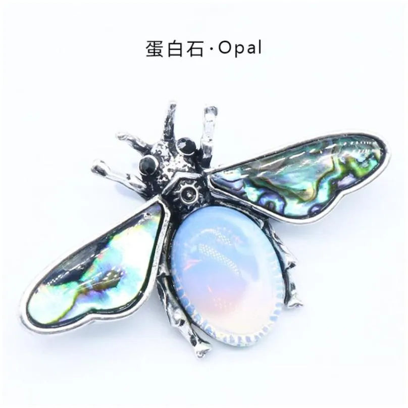 Pendant Necklaces Pendant Necklaces Sier Plated Honeybee Many Colors Quartz Stone And Abalone Shell Ethnic Style Insect Jewelrypendant Dhslj