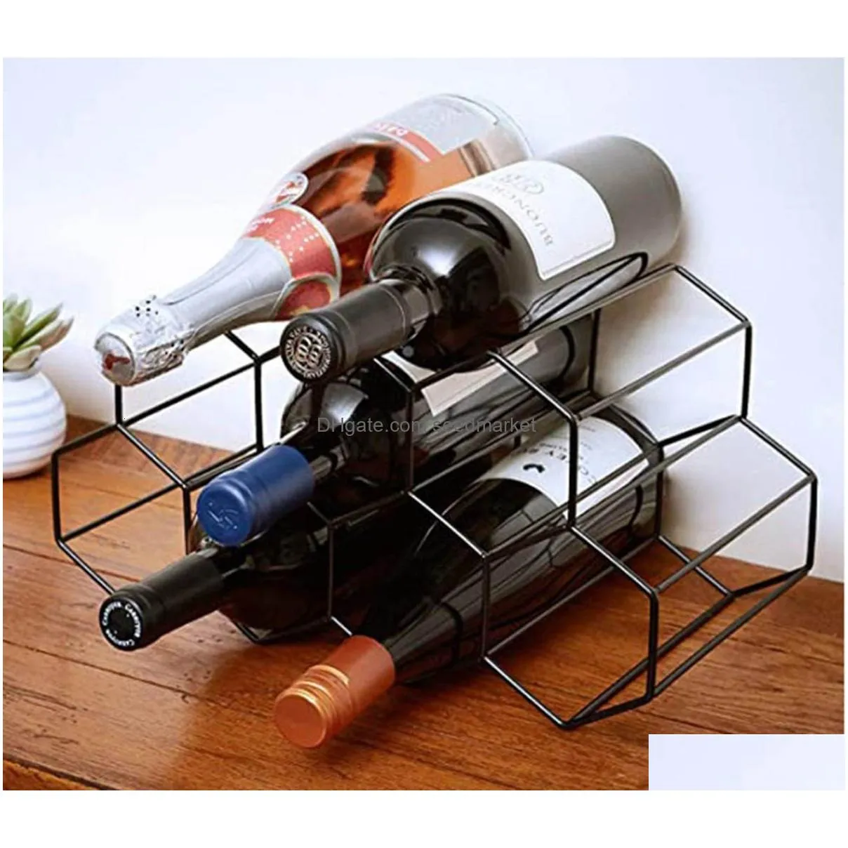 bar tools rak botol anggur sarang lebah logam modern penyimpanan rak segi enam 9 pemegang tampilan 230907
