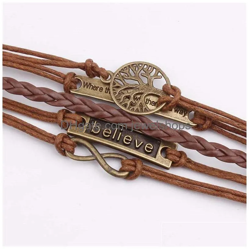 Charm Bracelets Bronze Bracelet Jewelry Women Fashion Vintage Believe Infinity Bracelets For Men New Design Braided Wrap Leather Drop Dhxbc