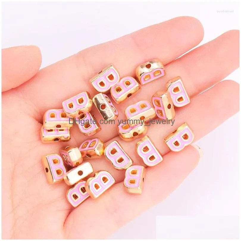 Charms Charms 10Pcs 26 Letters A-Z Beads Colorf English Alphabet Gold Tone Spacer Bead Bracelet Jewelry Making Handmade Diy Accessorie Dhaoy