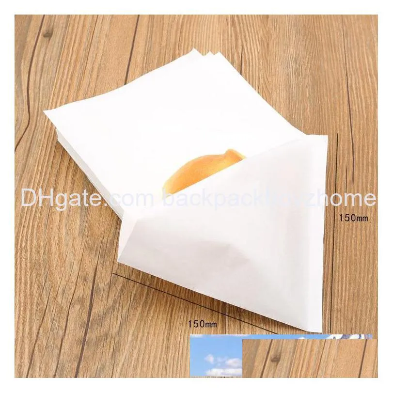 100pcs 15x15cm kraft paper packaging bag oil proof sandwich donuts bags for bakery bread food bags triangle white tan