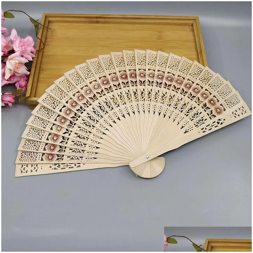 Party Favor Wood Hollow Out Folding Fan Girl Dance Performing Wooden Carving Hand Wedding Home Decorations Drop Delivery Dhhw6