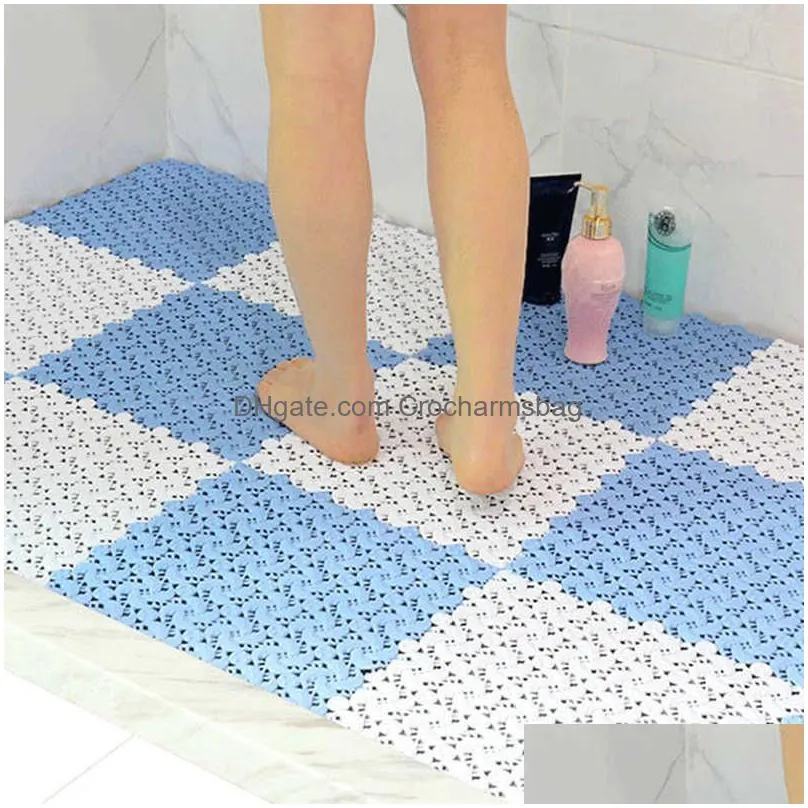 Bath Mats New Strong Suction Cup Non-Slip Bath Mats Bathroom Carpet Square Shape Mat With Drain Hole Plastic Mas Foot Pad Access Drop Dh0Et