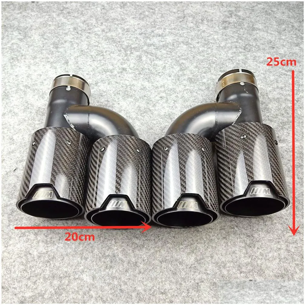 one pair h style carbon fiber exhaust end tips auto muffler glossy black stainless steel for bmw with m logo