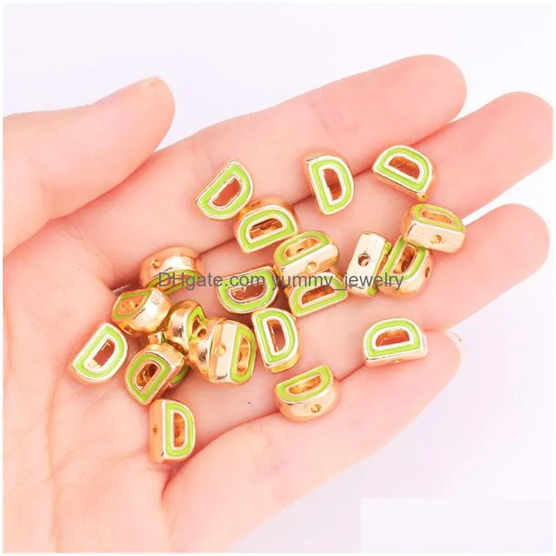 Charms Charms 10Pcs 26 Letters A-Z Beads Colorf English Alphabet Gold Tone Spacer Bead Bracelet Jewelry Making Handmade Diy Accessorie Dhaoy