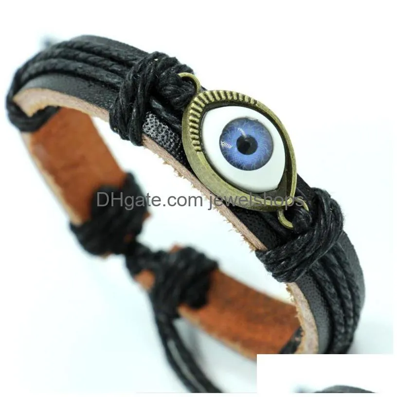 Charm Bracelets Evil Eye Braided Bracelet Genuine Leather Men Bangle Uni Adjustable Black Brown Color Vintage Fashion Jewelry Gift For Dhyya