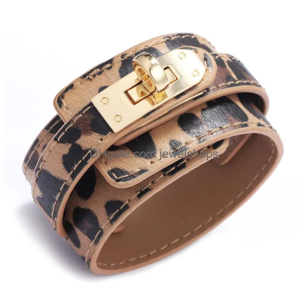 Charm Bracelets Fashion Designer Wide Leather Bracelets Cuffs For Women Metal Buckle Big Wrap Charm Bracelet Leopard Girls Bangles Jew Dh5L1