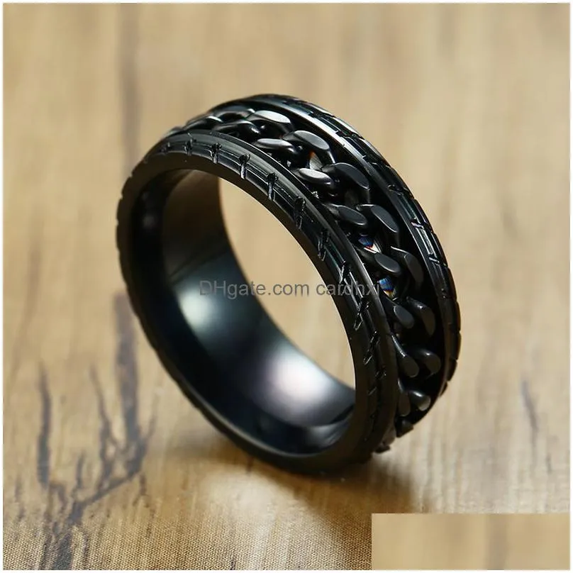 Band Rings High Quality Black Color Fashion Simple Men039S Rings Stainless Steel Chain Ring Jewelry Gift For Men Boys J414249Q2721065 Dhrqb