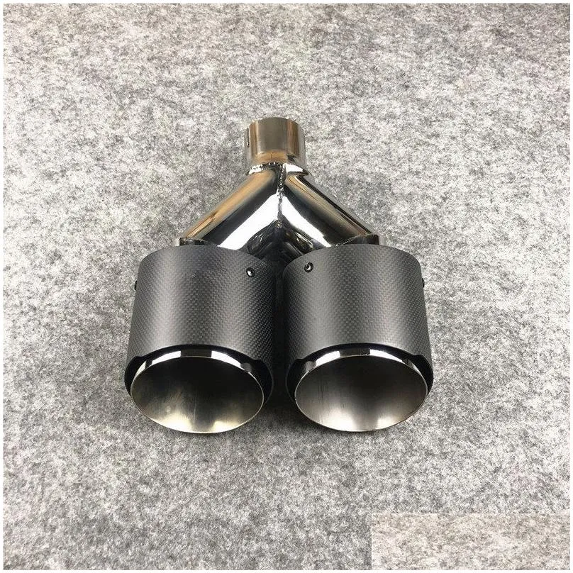 1 pcs matte carbon fiber add silver stainless steel exhaust muffler tips auto universal akrapovic car dual pipes