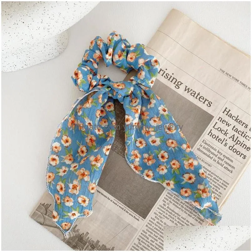 Other Hair Jewelry Vintage Floral Print Scrunchie Silk Elastic Band Women 2023 Fashion Bows Ties Ropes Accessories Drop Delivery Jewel Dhezh