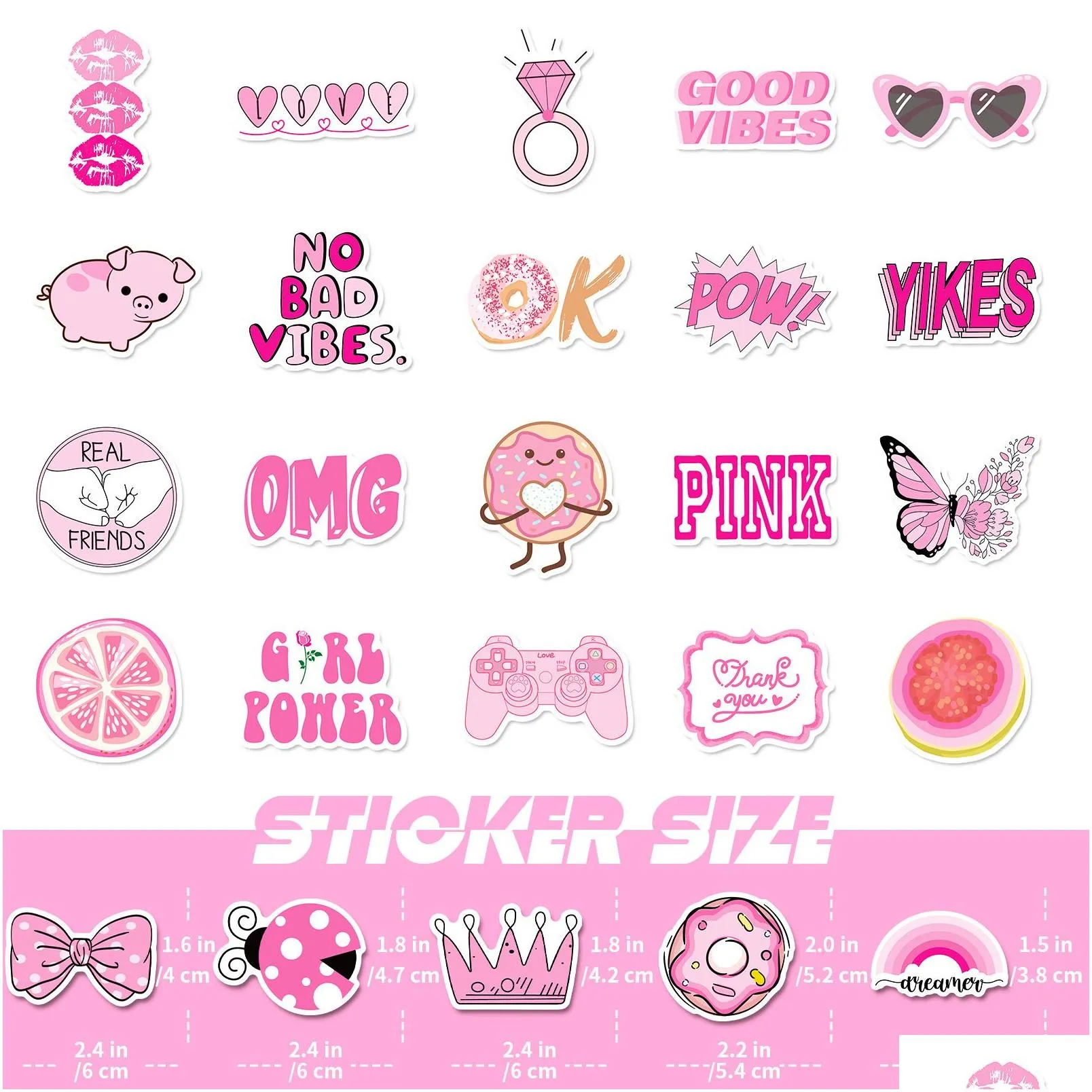 Car Stickers Cute Pink Stickers Aesthetic Trendy Car Sticker Laptop Water Bottle Phone Pad Guitar Bike Lage Decals For Kids Girls Drop Dhr53