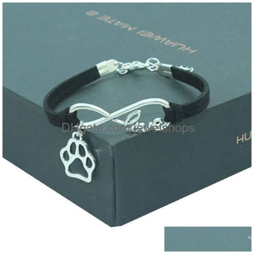 Charm Bracelets Suede Leather Wrap Bracelets Jewelry Infinity Love Dog Paw Print Charms Sier Number Fashion Metal Alloy Hollow Bangles Dhx7X