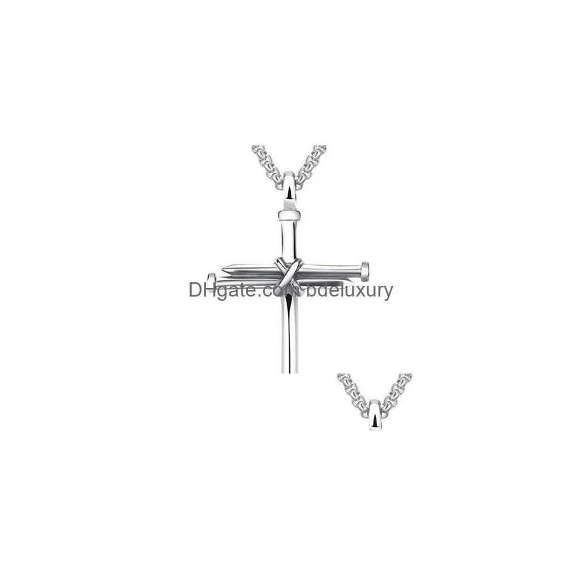 Pendant Necklaces Pendant Necklaces Mens Jewelry Stainless Steel Nail And Rope Cross Necklace Drop Delivery Pendants Jewelry Necklaces Dhe1Z