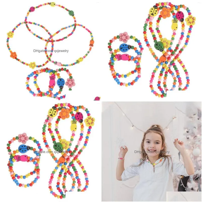 Pendant Necklaces Pendant Necklaces 6 Pcs Wooden Bracelet Children Jewelry Sets Kids Bracelets Necklace Bamboo Bead Drop Delivery Jewe Dh9Fo