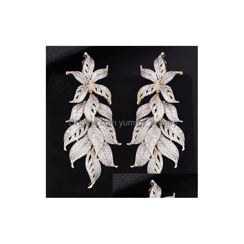 Dangle & Chandelier Dangle Earrings Brand European Style Feather Leaf Pendant Earring Enthusiasm Jewelery For Women Fashion Wedding Bi Dhlve