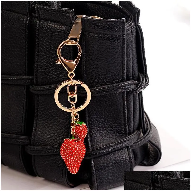 Keychains & Lanyards Keychains 5 Pcs 2021 Cute Enamel Red Plant Stberry Keychain Creative Gifts Women Bag Charms Key Chains Rings Buck Dhvgz