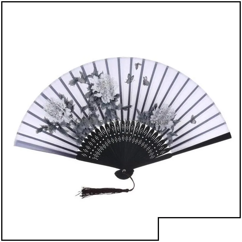 party favor chinese silk fabric folding fan women hand held bamboo fans japanese style wedding gift decration drop delivery home gar