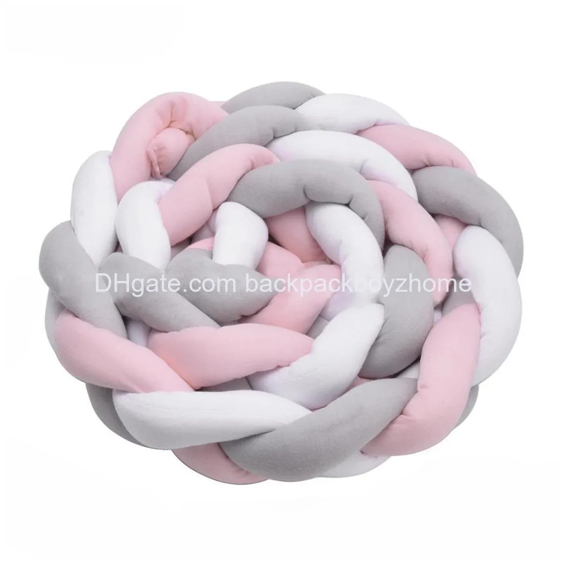 baby crib bumper knotted braided plush nursery cradle decor newborn gift pillow cushion junior bed sleep bumper 2 meters whi