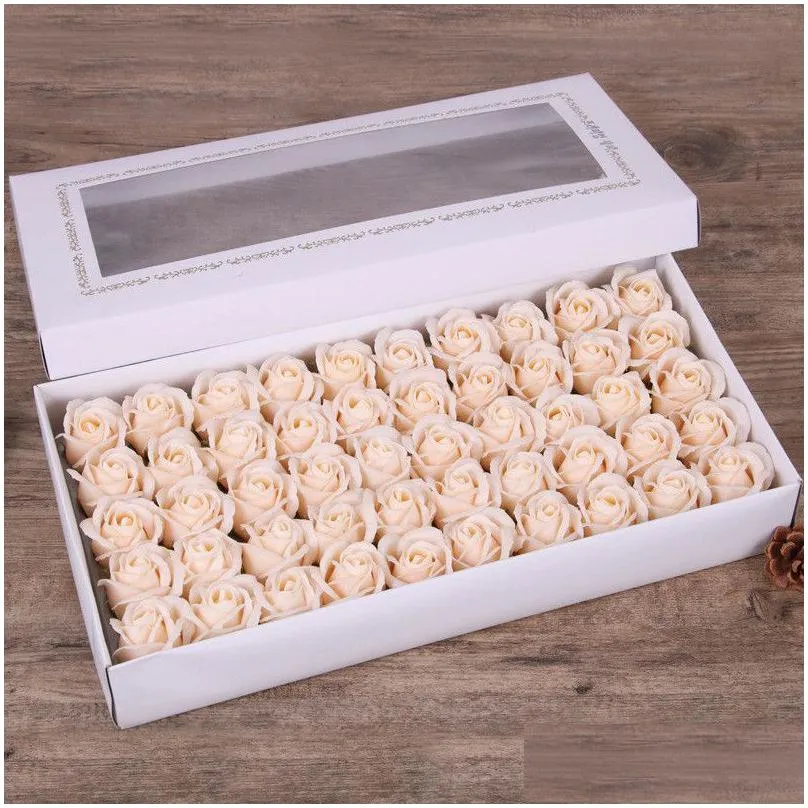 50Pcs/Box Rose Soap Flower 5Cm In Diameter Handmade Gift Box Bouquet For Valentines Day Drop Delivery Dhxxv