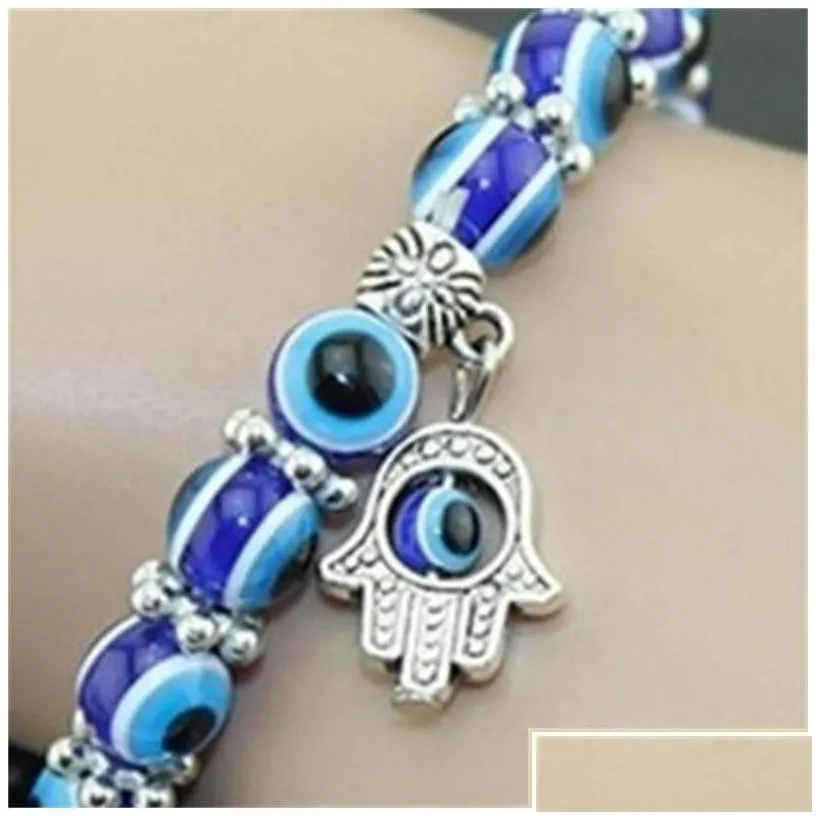 Charm Bracelets Charm Bracelets Wholesale Lucky Fatima Hamsa Hand Blue Evil Eye Charms Bangles Beads Turkish Pseras For Women New Jewe Dhfqy