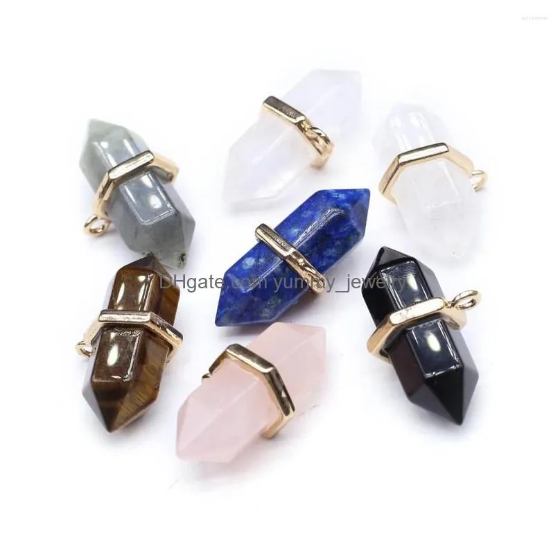 Charms Charms 2 Pcs Natural Semi-Precious Stone Hexagonal Column Pendant In Random Colours For Diy Jewelry Making Handmade Earring Nec Dhwap