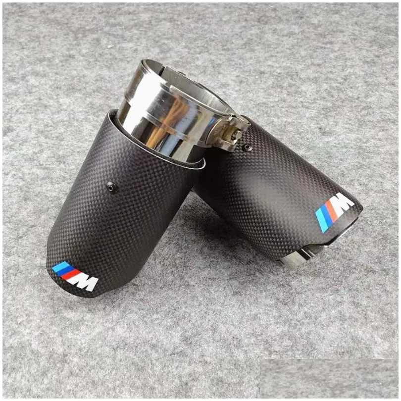 1 pcs carbon fiber single tip with m label exhaust muffler pipes auto universal tail end tips