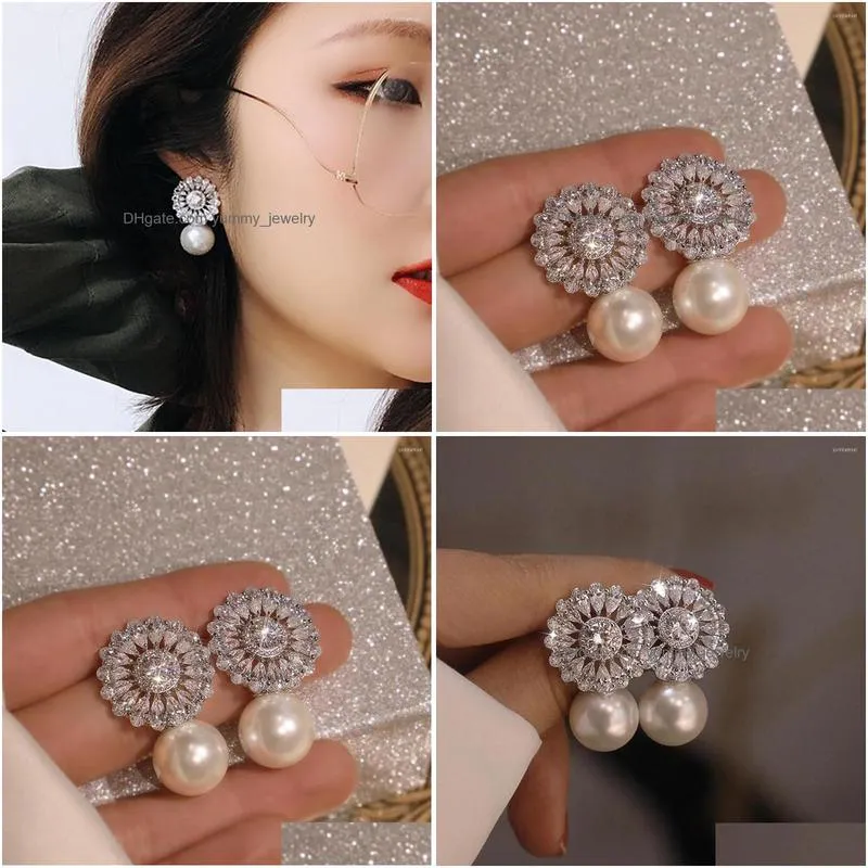 Stud Stud Earrings 925 Sterling Sier Cute Ctystal Pearl Designer For Women Girls Trendy 2023 Luxury Jewelry Wholesale Drop Delivery Je Dh56D